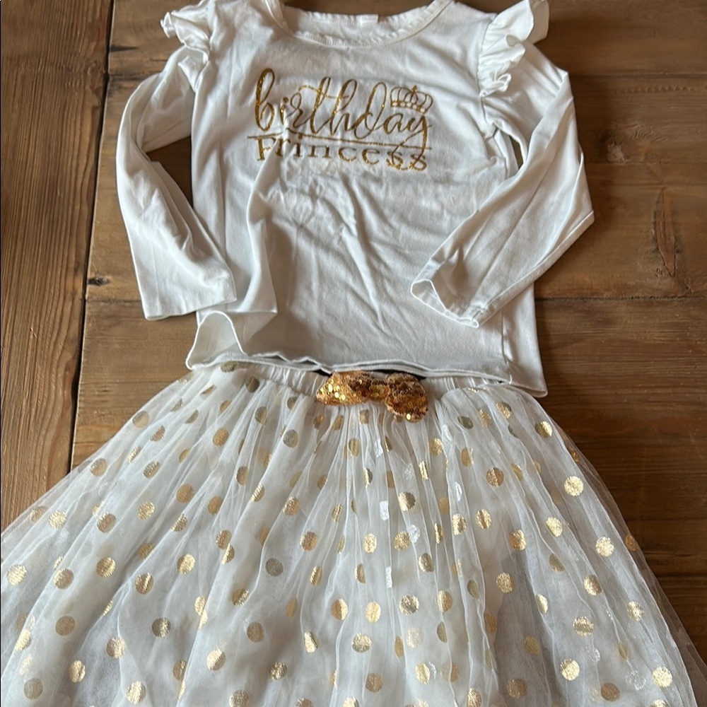 Birthday Princess Kids Matching Set - White and Gold
